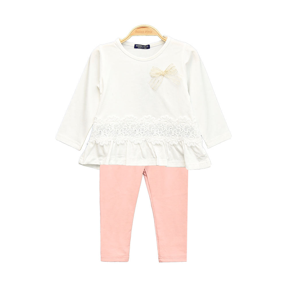 GIRL SUIT WHITE AND PINK LOGO