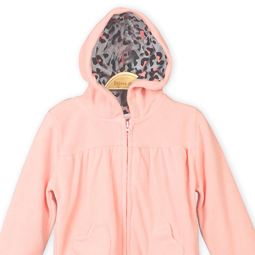 GIRL SUIT W/JACKET PEACH FLEECE PRINTED