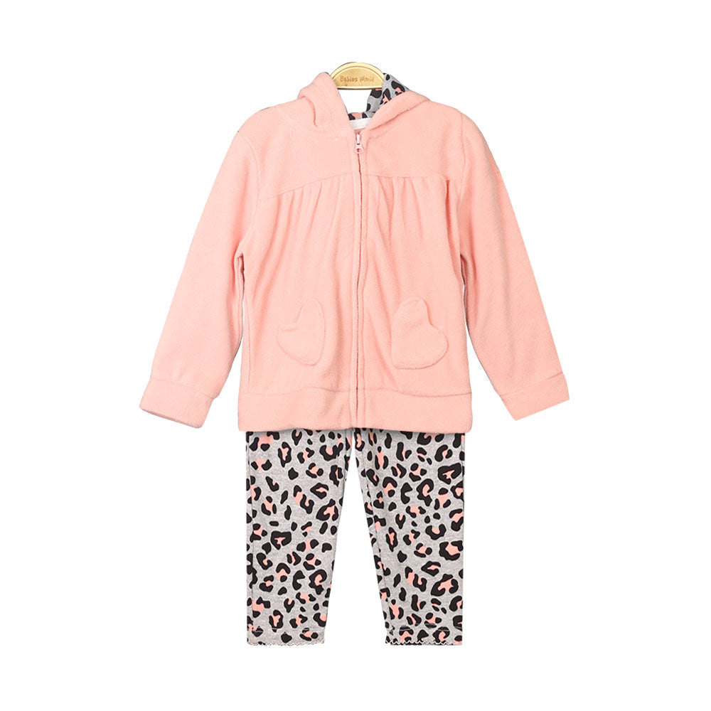 GIRL SUIT W/JACKET PEACH FLEECE PRINTED