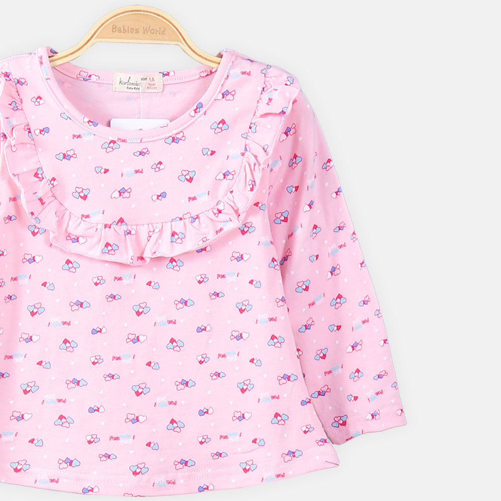 GIRL T-SHIRT PINK HEART PRINTED