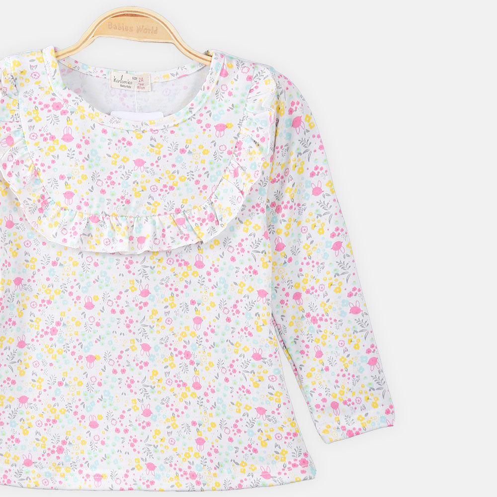 GIRL T-SHIRT WHITE FLORAL PRINTED