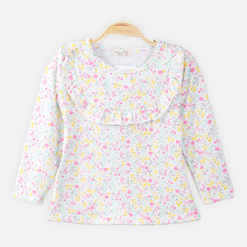 GIRL T-SHIRT WHITE FLORAL PRINTED
