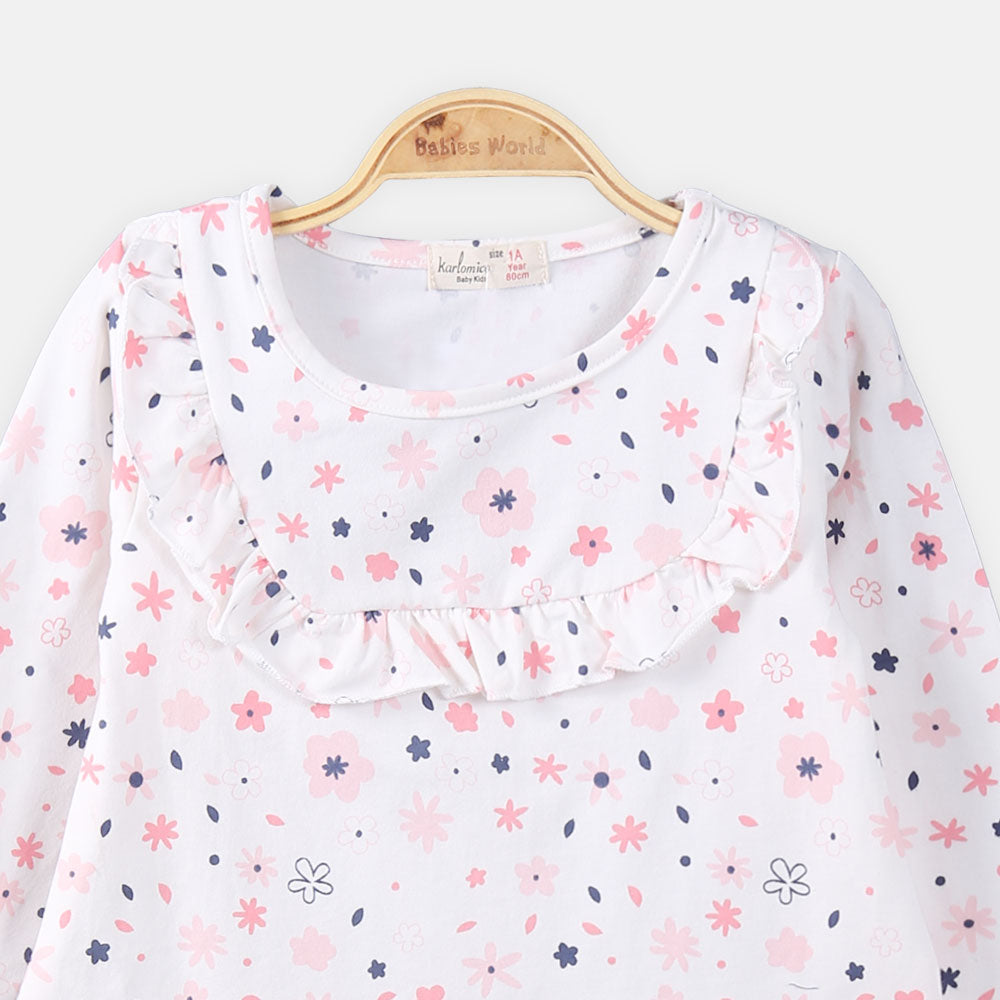 GIRL T-SHIRT WHITE BIG FLOWER PRINTED