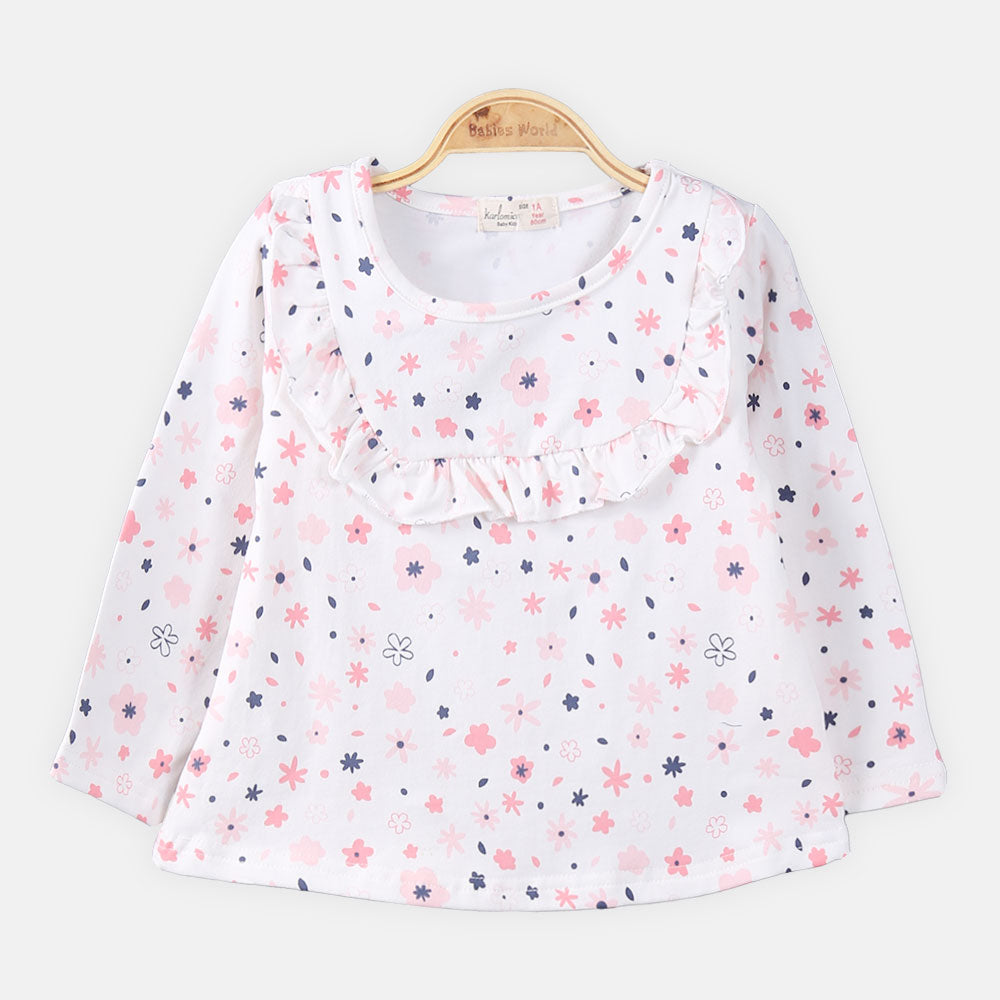 GIRL T-SHIRT WHITE BIG FLOWER PRINTED
