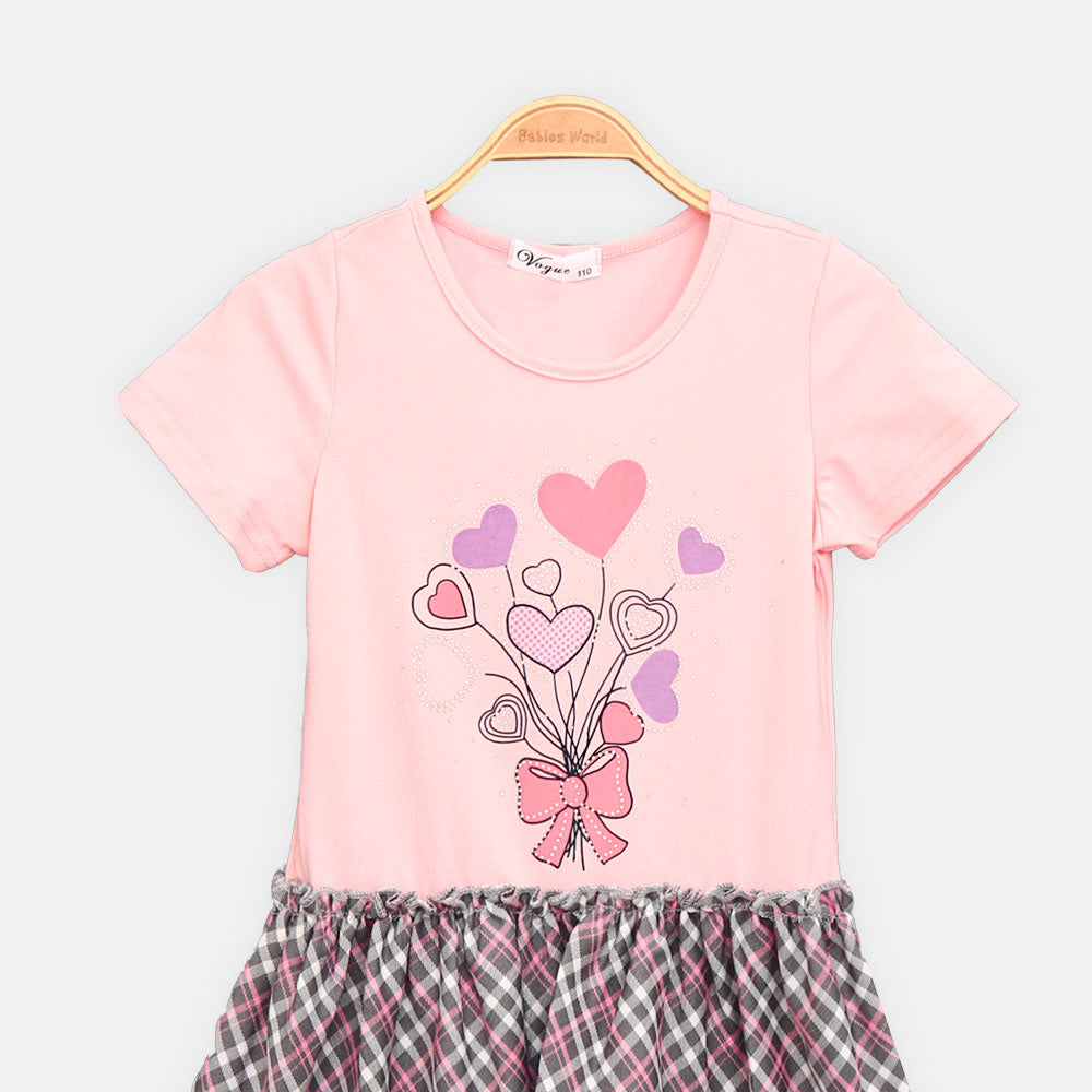 GIRL T-SHIRT HEART BALLOON RUFFLE – PINK