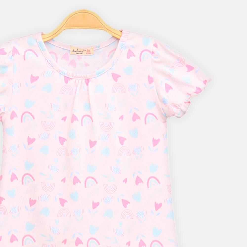 GIRL T-SHIRT PINK RAINBOW BLOOM