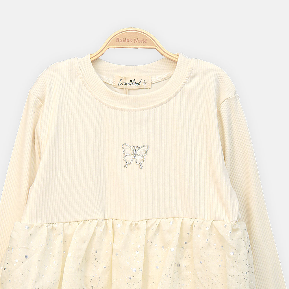 GIRL T-SHIRT CREAM BUTTERFLY PEPLUM