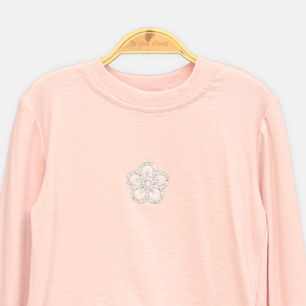 GIRL T-SHIRT PINK FLOWER RUFFLE