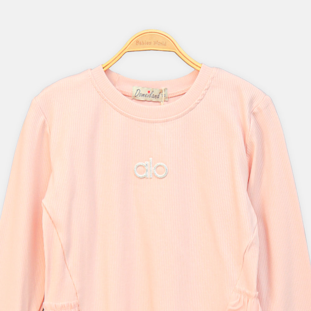 GIRL T-SHIRT PINK RHINESTONE RUFFLE