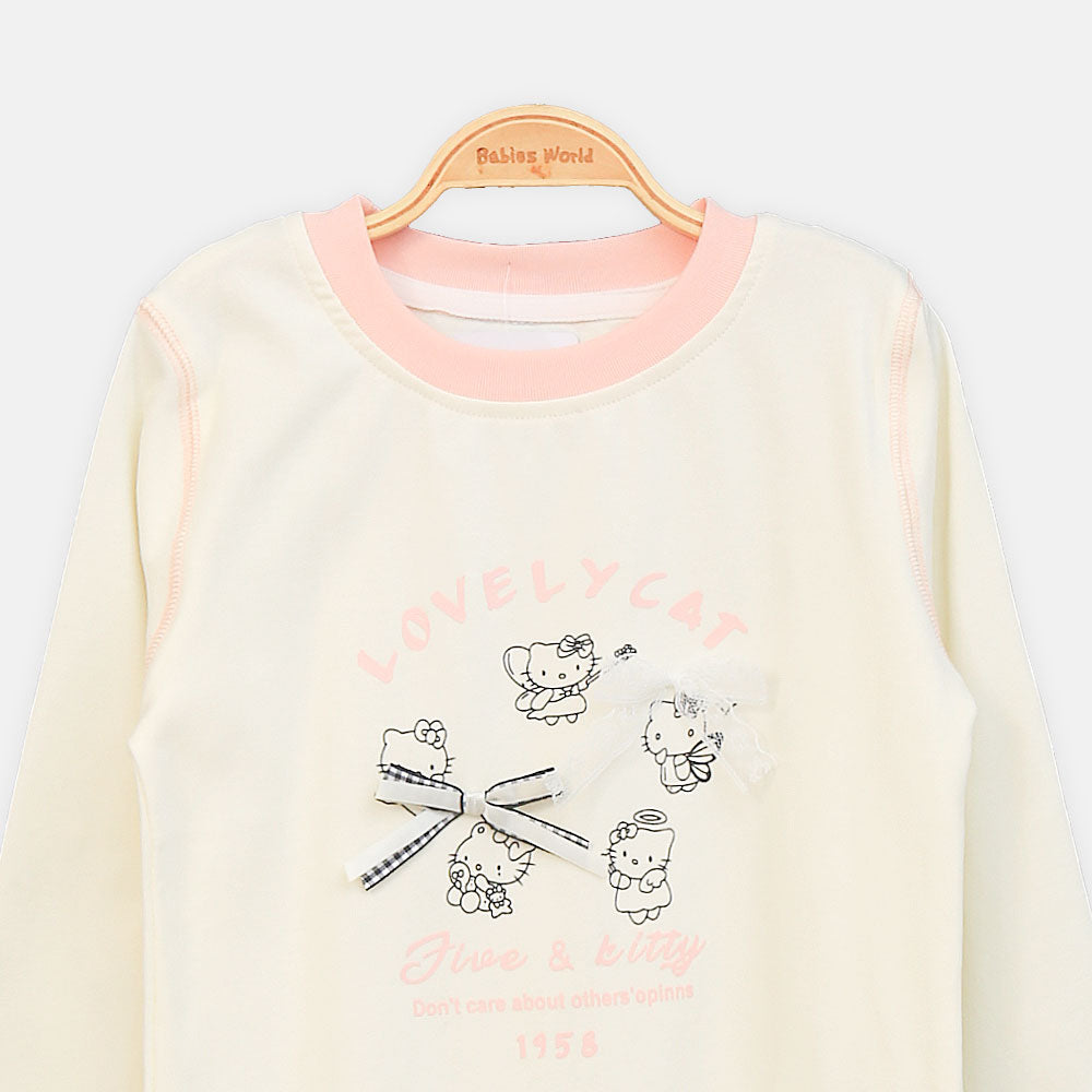 GIRL T-SHIRT CREAM AND PINK GRAPHIC