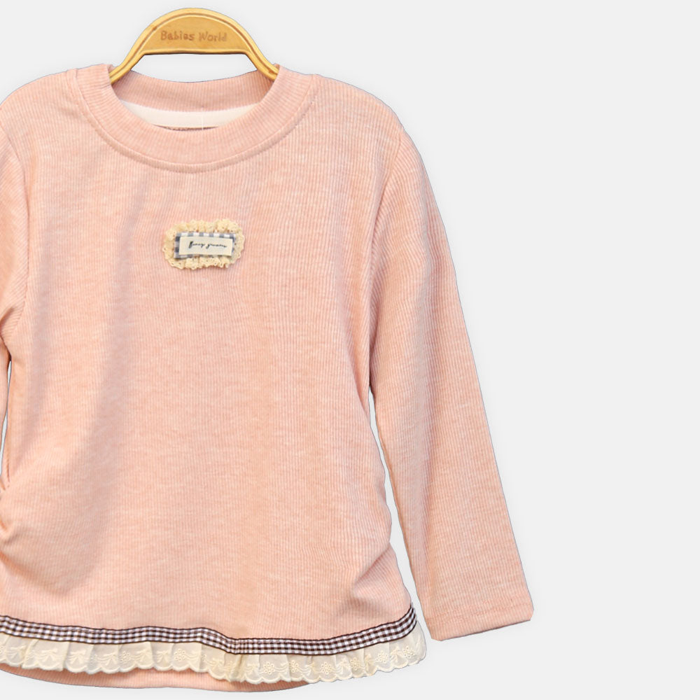 GIRL T-SHIRT PINK RIBBED ACCENT