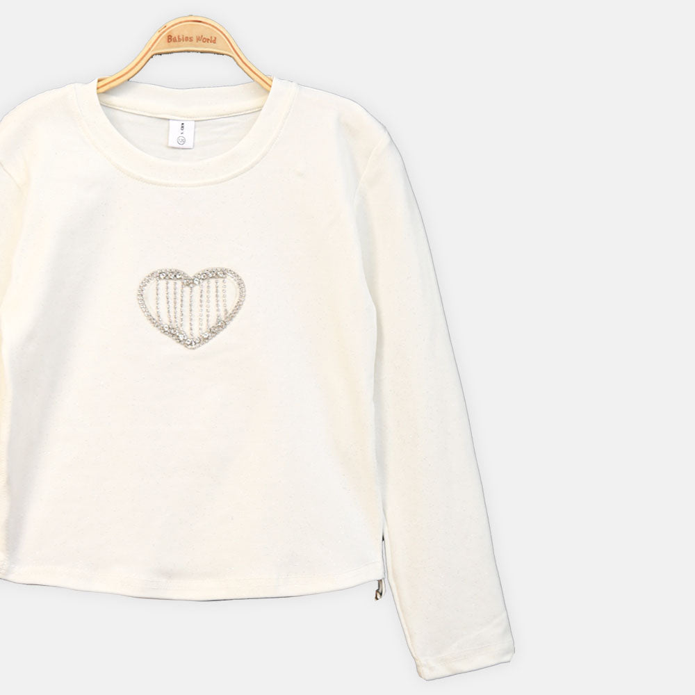 GIRL T-SHIRT WHITE RHINESTONE HEART