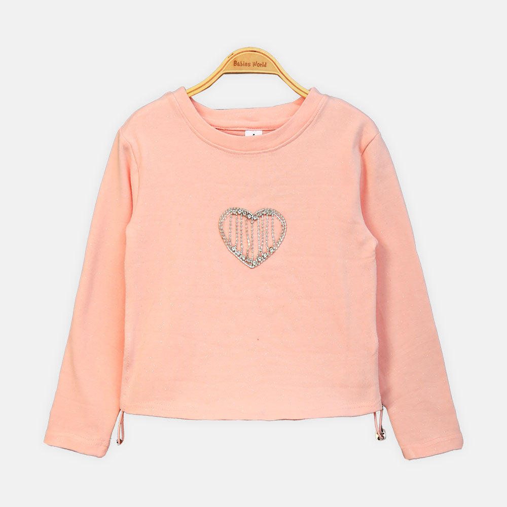 GIRL T-SHIRT LIGHT PINK RHINESTONE HEART
