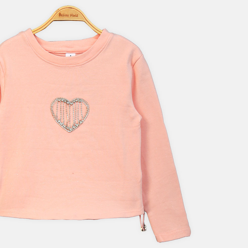 GIRL T-SHIRT LIGHT PINK RHINESTONE HEART