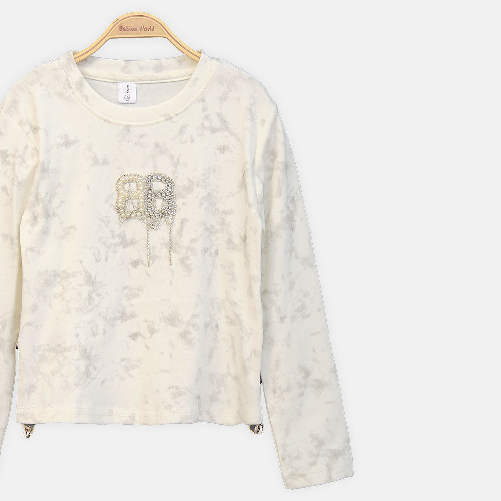 GIRL T-SHIRT WHITE MARBLE EFFECT EMBELLISHED