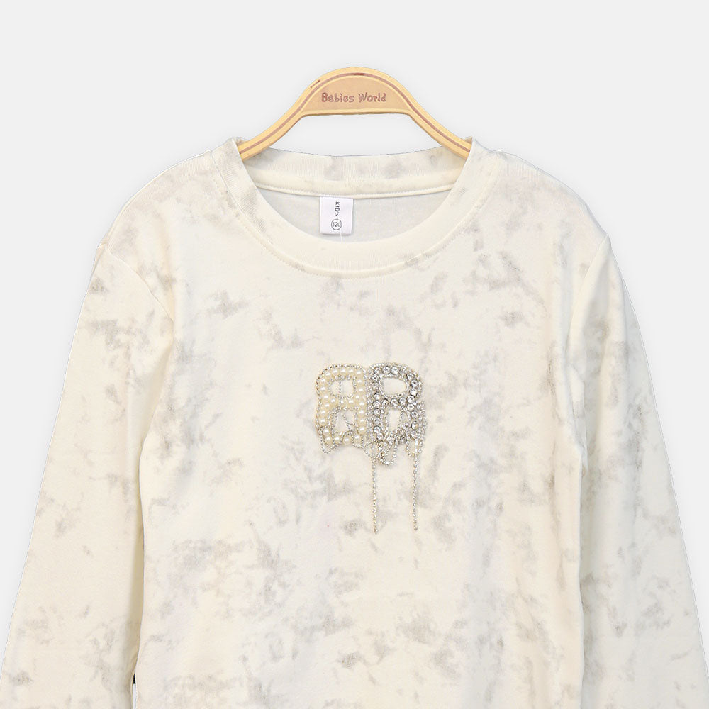 GIRL T-SHIRT WHITE MARBLE EFFECT EMBELLISHED