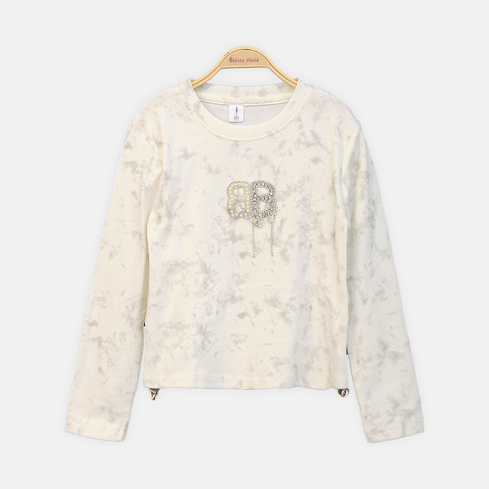 GIRL T-SHIRT WHITE MARBLE EFFECT EMBELLISHED
