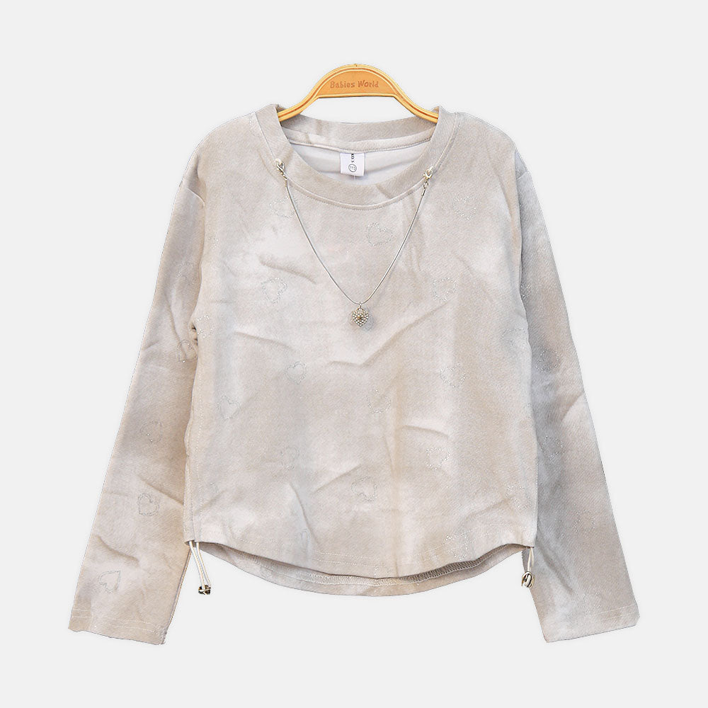 GIRL T-SHIRT BEIGE HEART PRINT