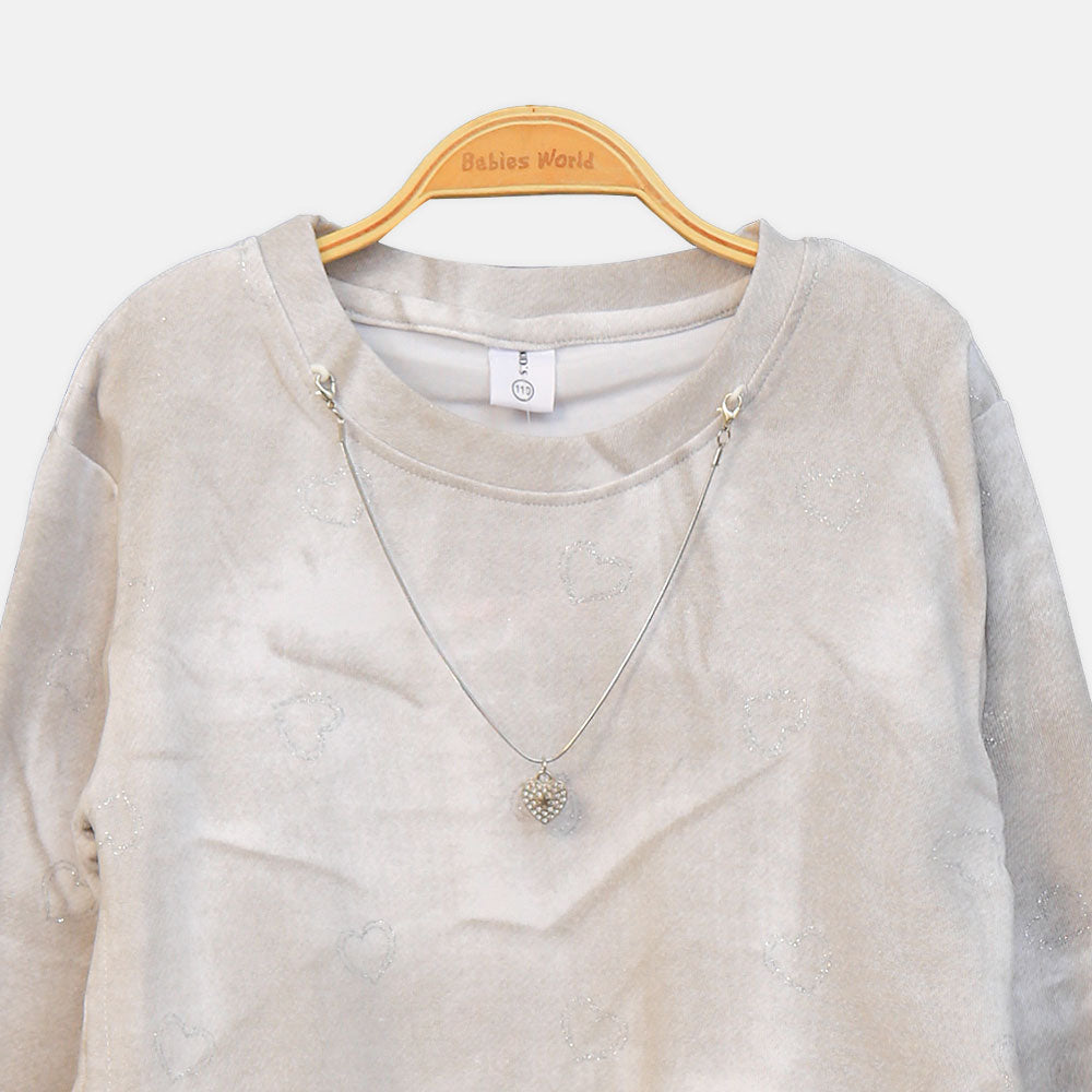 GIRL T-SHIRT BEIGE HEART PRINT