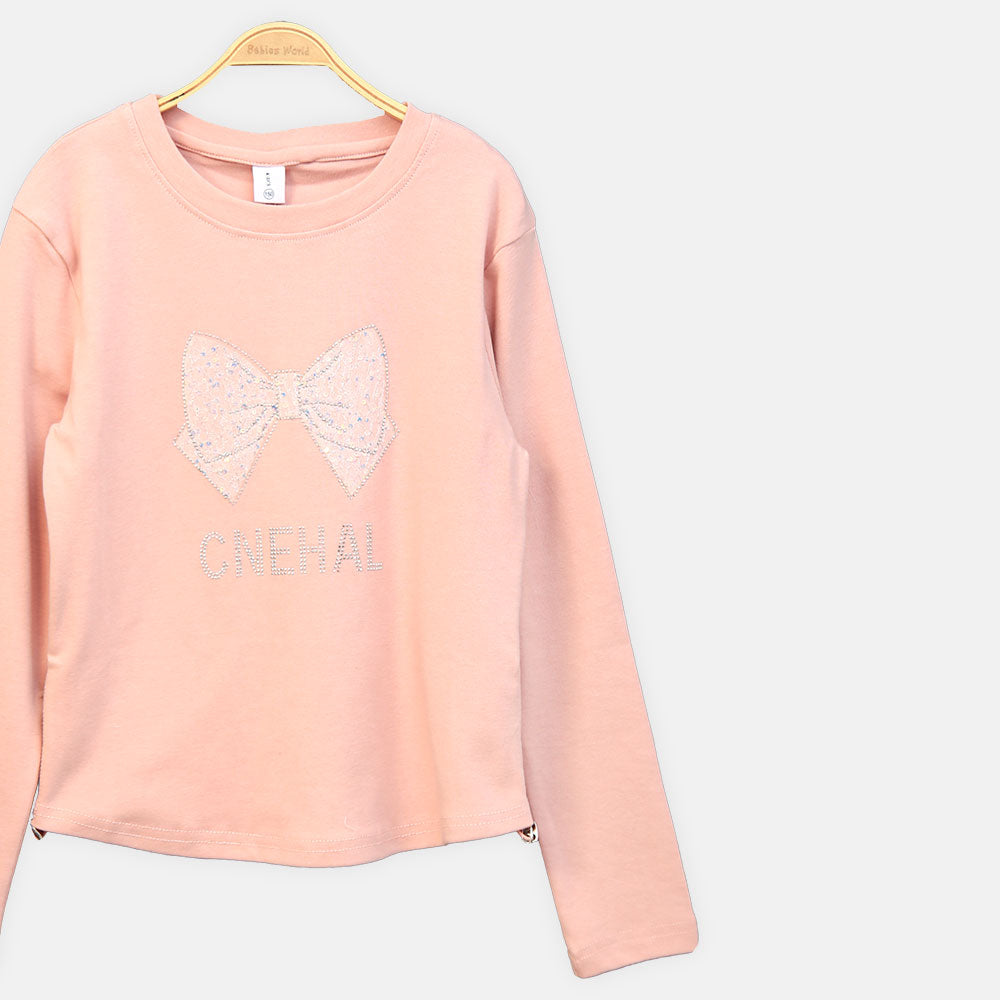GIRL T-SHIRT PINK EMBELLISHED BOW