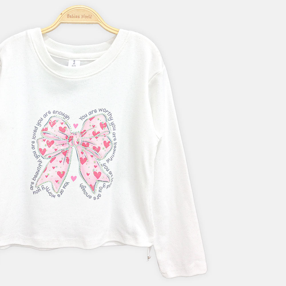 GIRL T-SHIRT WHITE HEARTS AND BOW GRAPHIC
