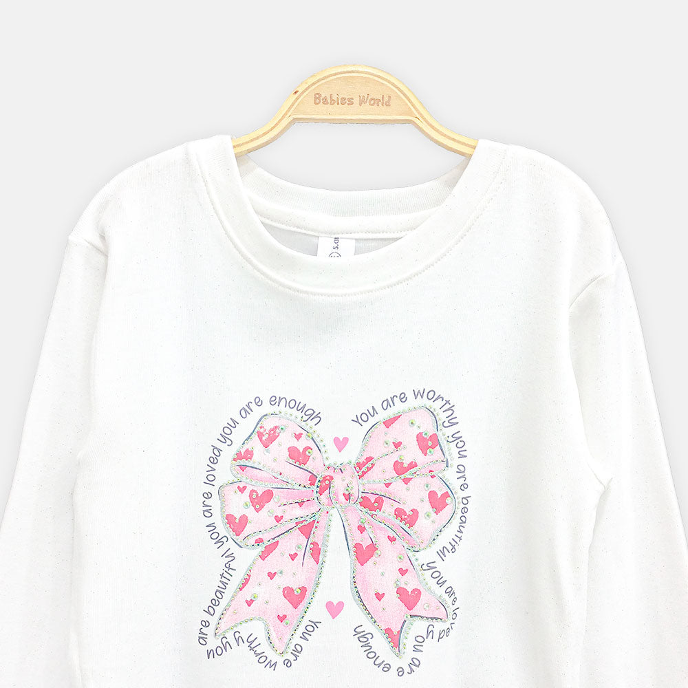 GIRL T-SHIRT WHITE HEARTS AND BOW GRAPHIC