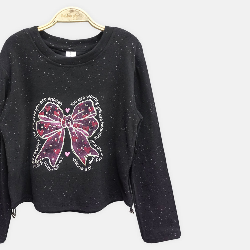 GIRL T-SHIRT BLACK MOTIVATIONAL BOW