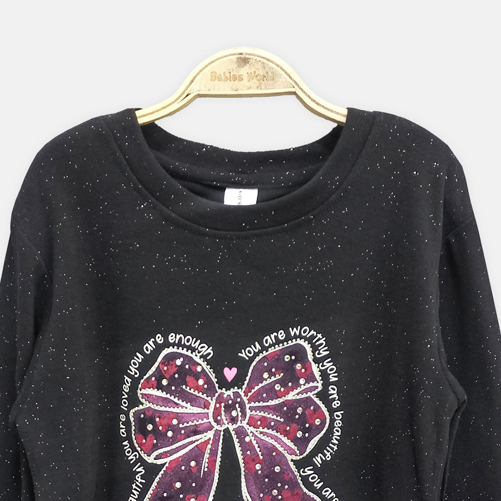 GIRL T-SHIRT BLACK MOTIVATIONAL BOW