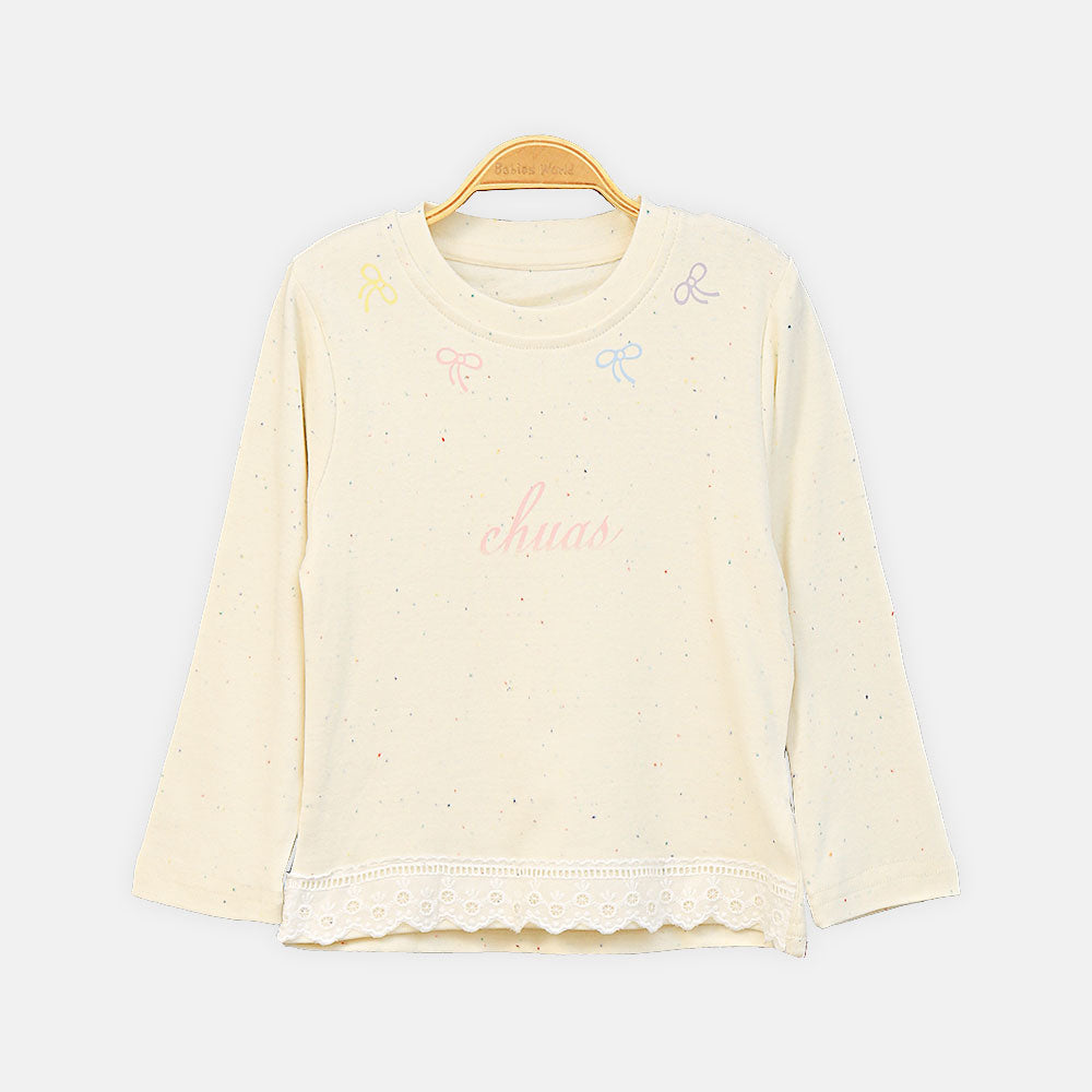 GIRL T-SHIRT CREAM BOW PRINT