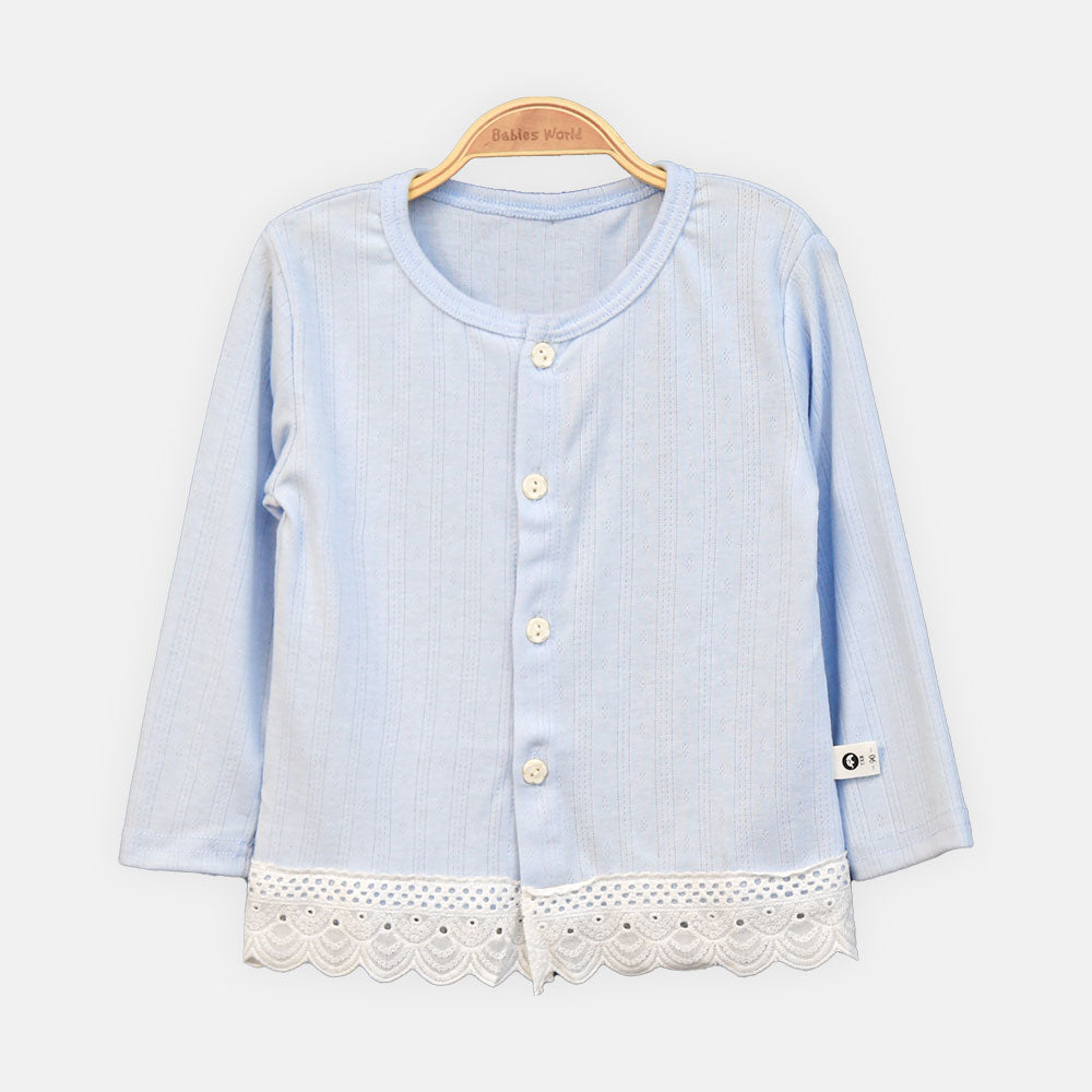 GIRL T-SHIRT BLUE LACE-TRIM CARDIGAN