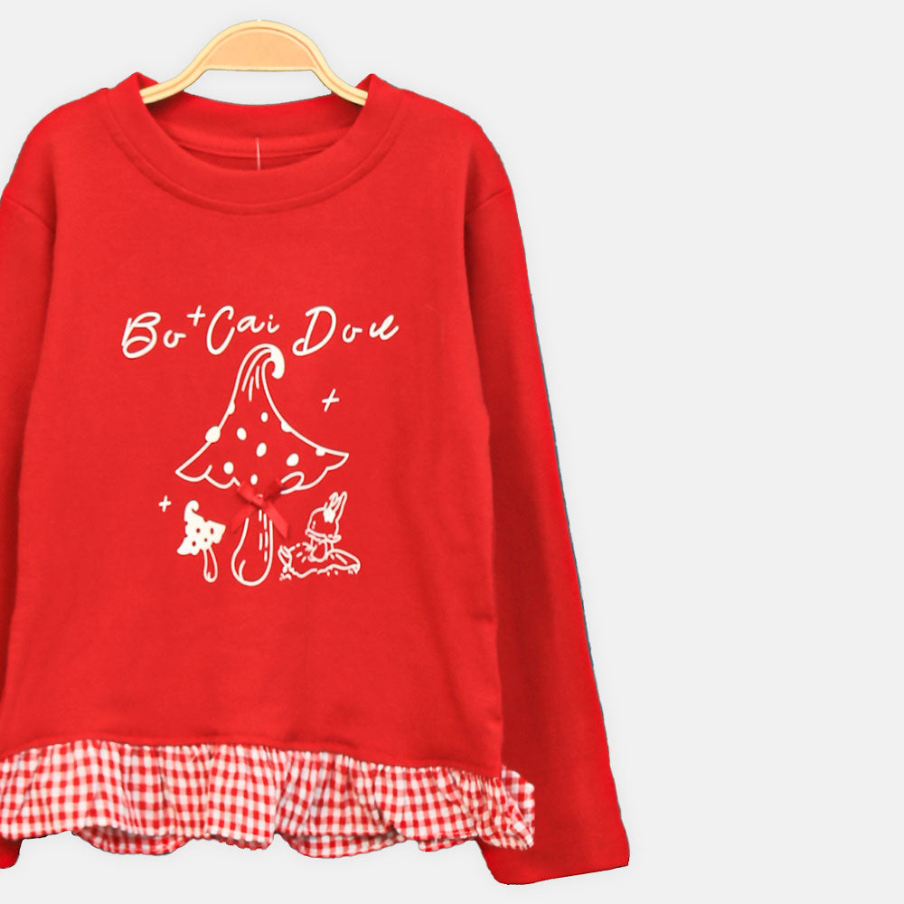 GIRL T-SHIRT RED MUSHROOM RUFFLE
