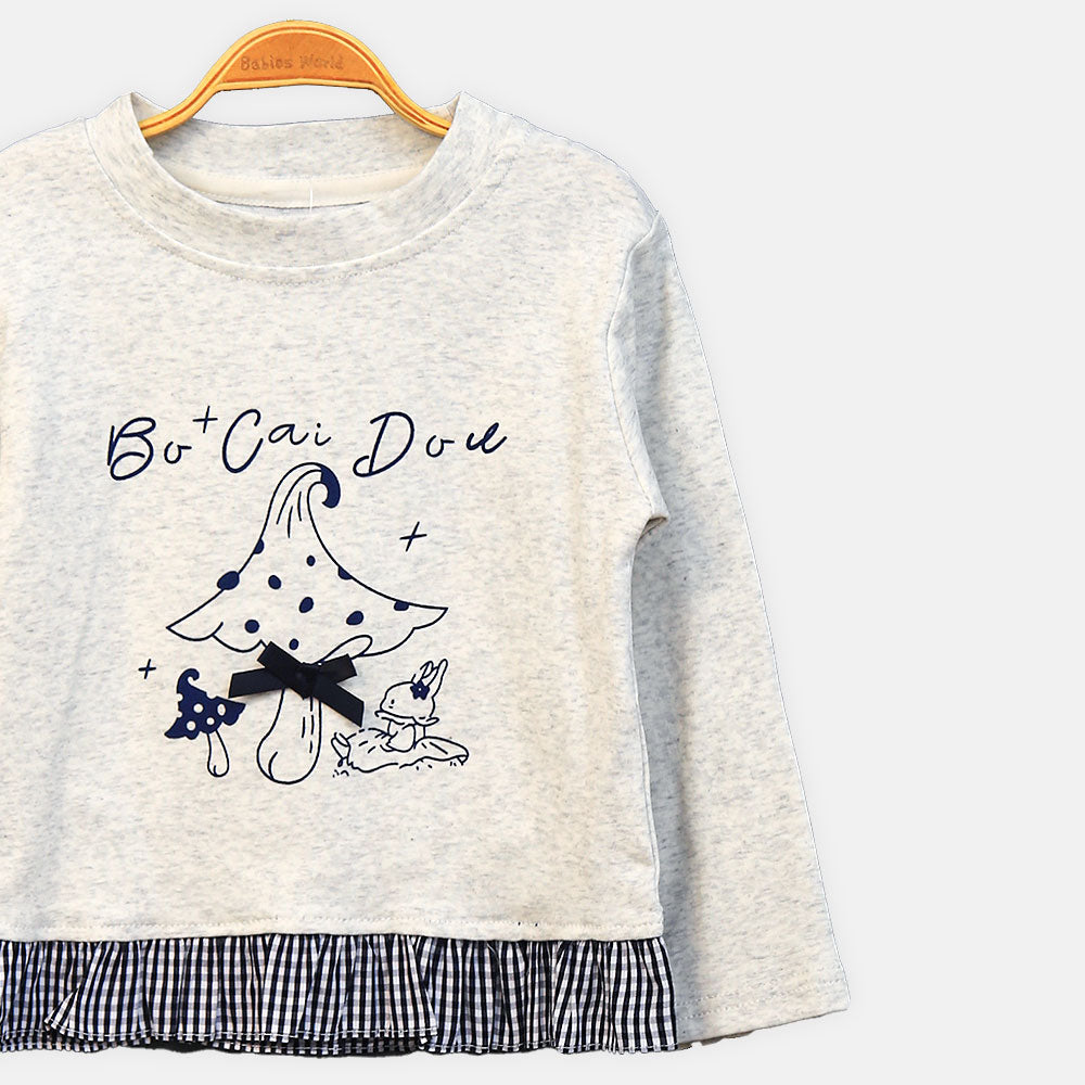 GIRL T-SHIRT GREY MUSHROOM RUFFLE