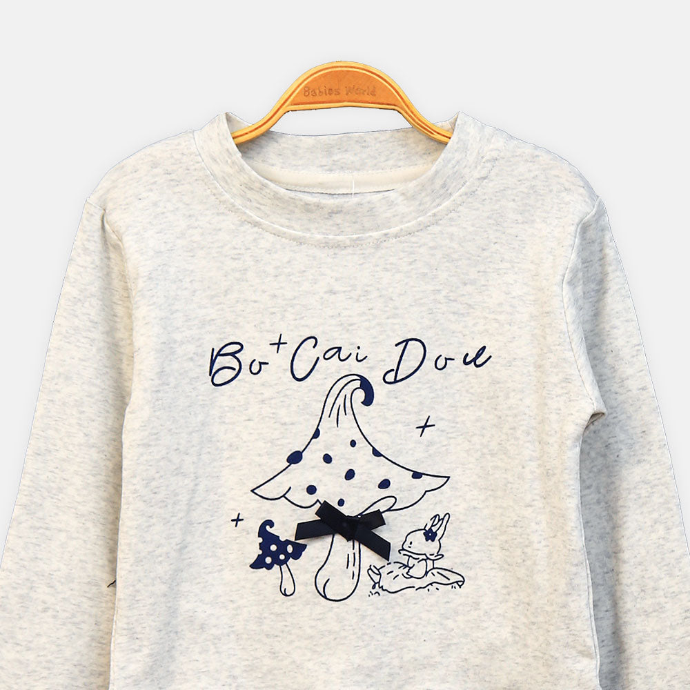 GIRL T-SHIRT GREY MUSHROOM RUFFLE