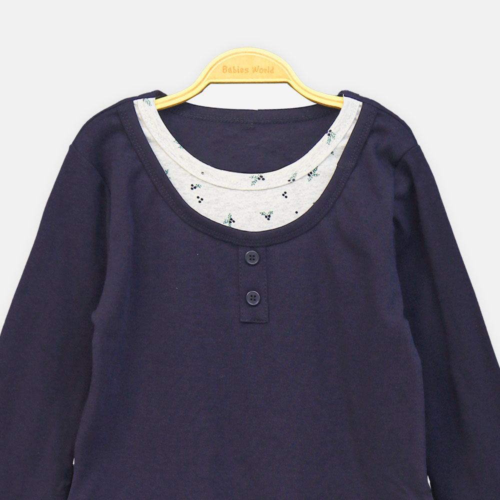 GIRL T-SHIRT NAVY BLUE CHERRY FLARE