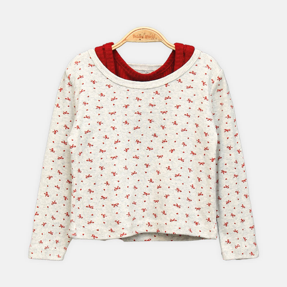 GIRL T-SHIRT RED PRINTED