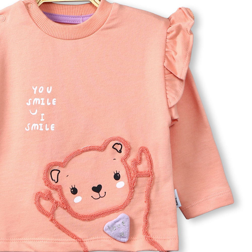 GIRL T-SHIRT PEACH SMILEY BEAR