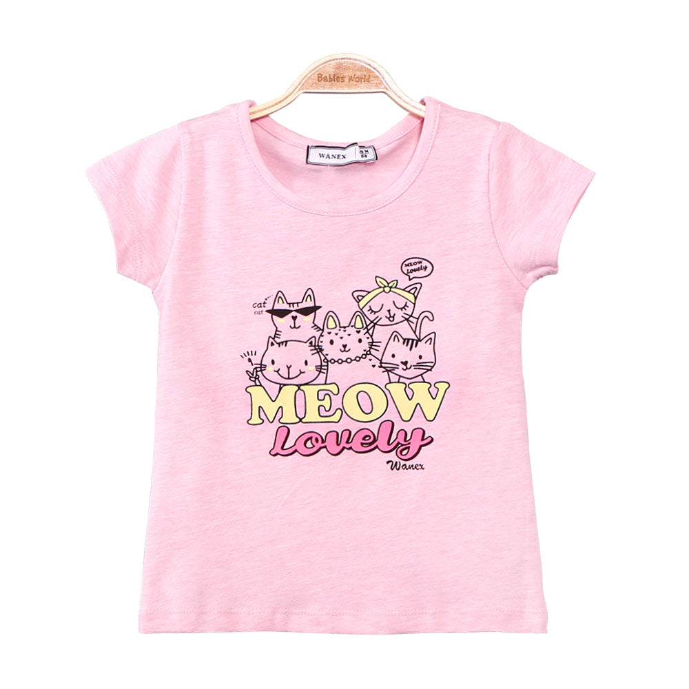 GIRL T-SHIRT PINK MEOW LOVELY