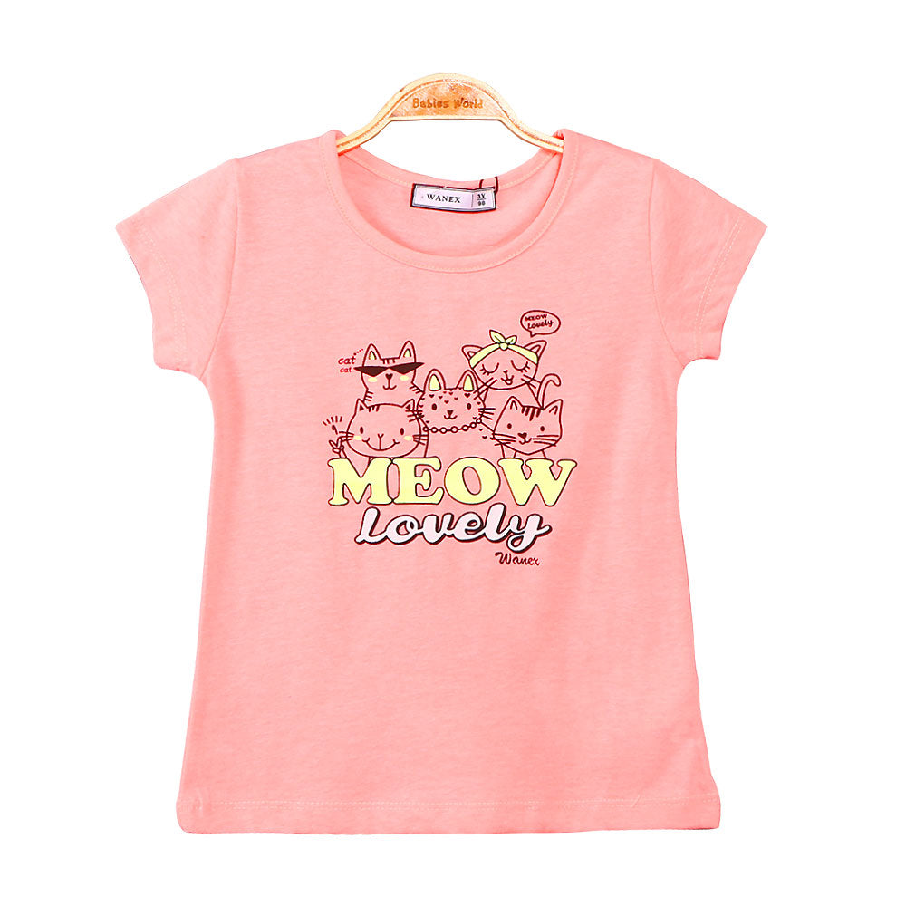 GIRL T-SHIRT CORAL MEOW LOVELY