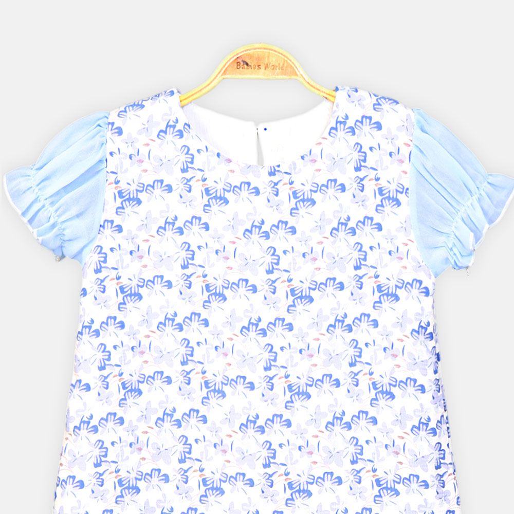 GIRL TOP BLUE BLOSSOM CHIFFON
