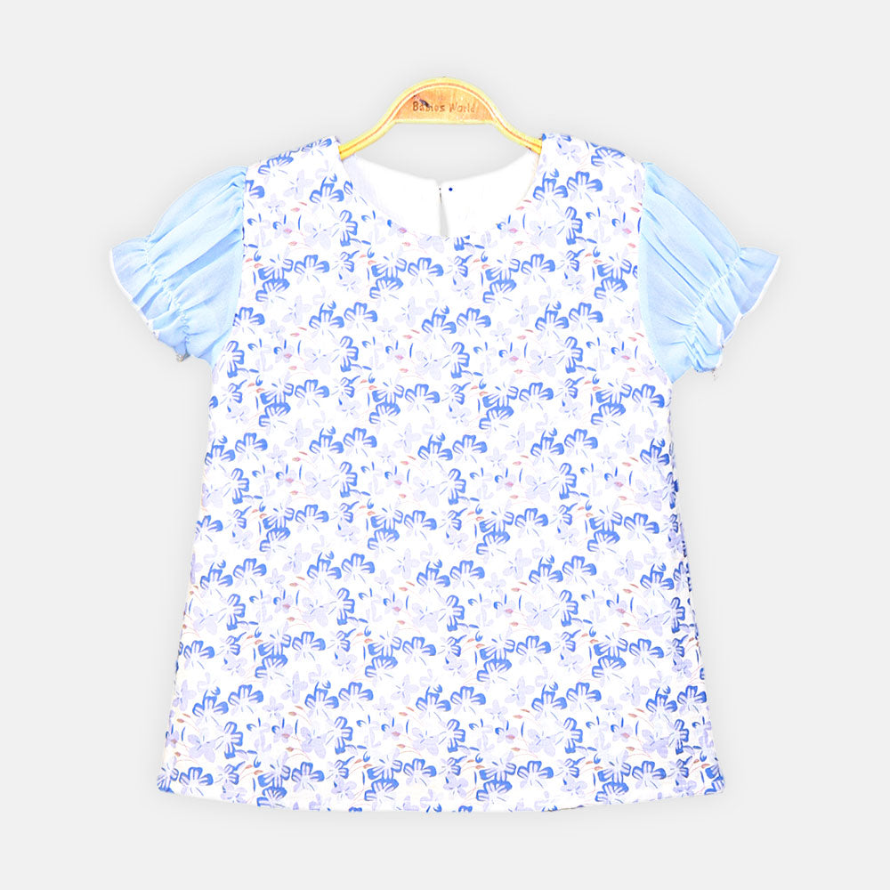 GIRL TOP BLUE BLOSSOM CHIFFON