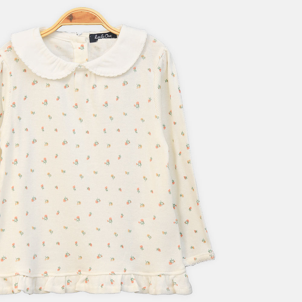 GIRL TOP FLORAL PRINT CREAM