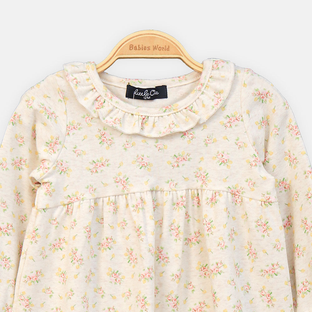 GIRL TOP FLORAL SKY CREAM FROCK
