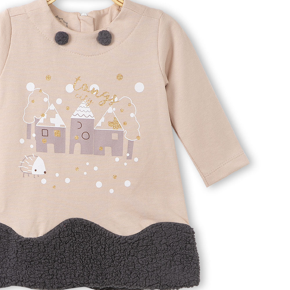 GIRL TOP BEIGE VELVET GLITTERY CITY
