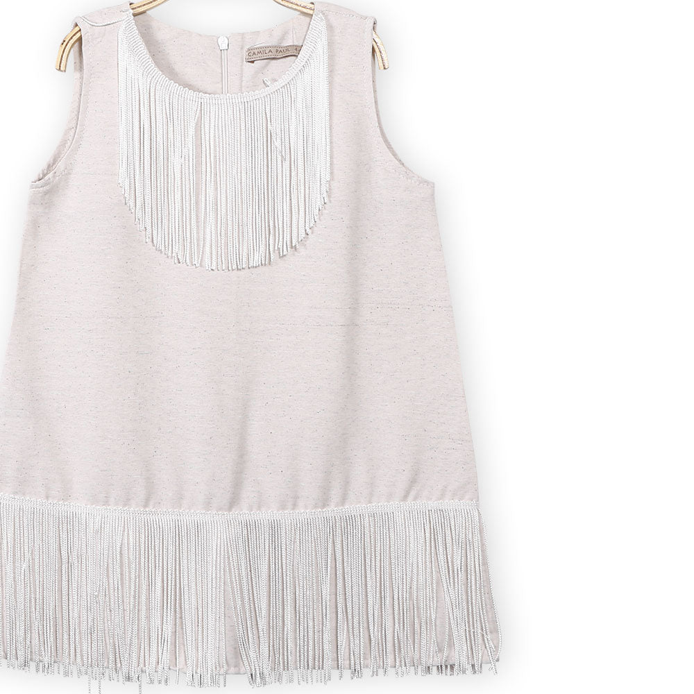 GIRL TOP CREAM TASSEL LACED