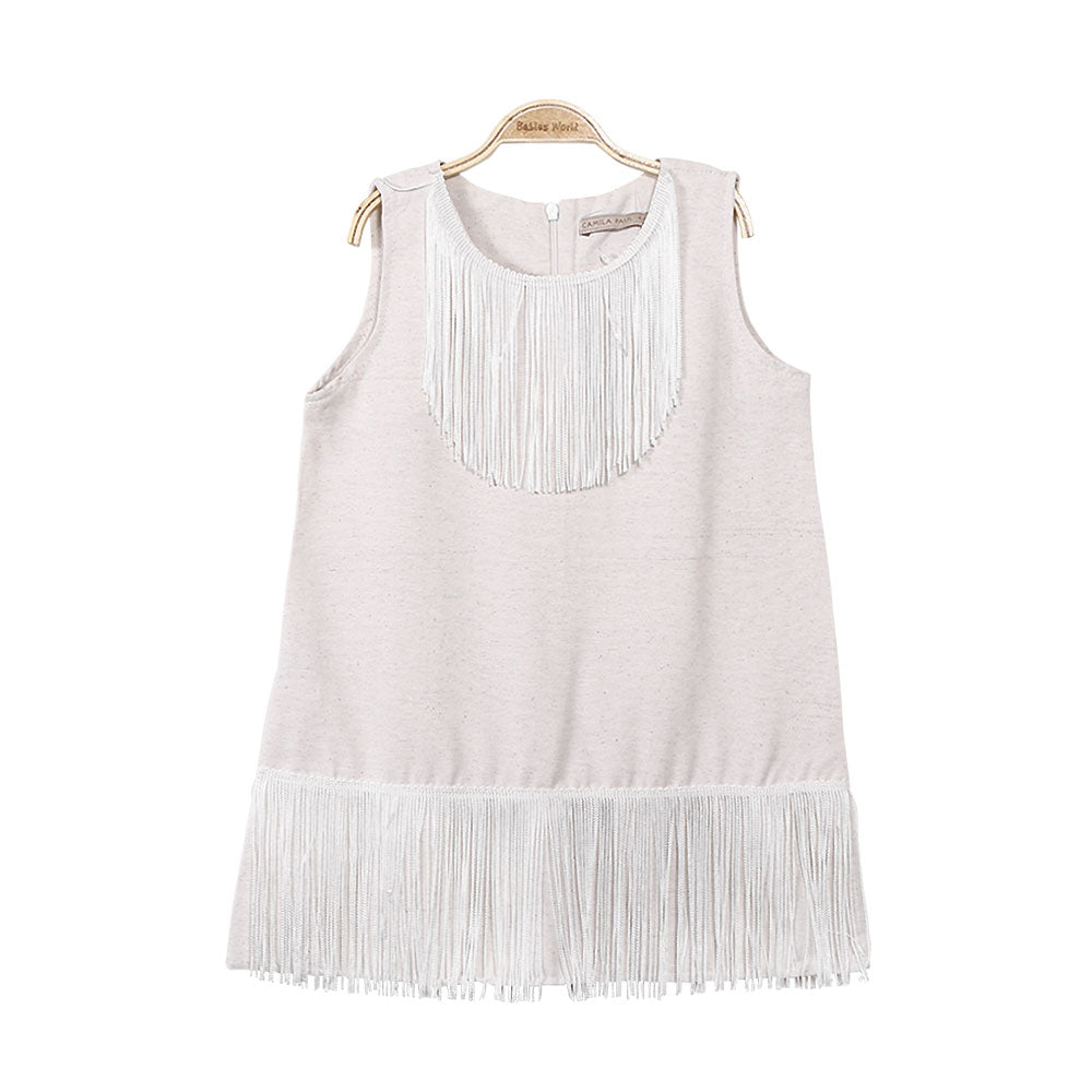 GIRL TOP CREAM TASSEL LACED