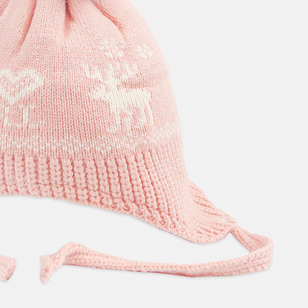 WINTER CAP PINK AND WHITE POM-POM