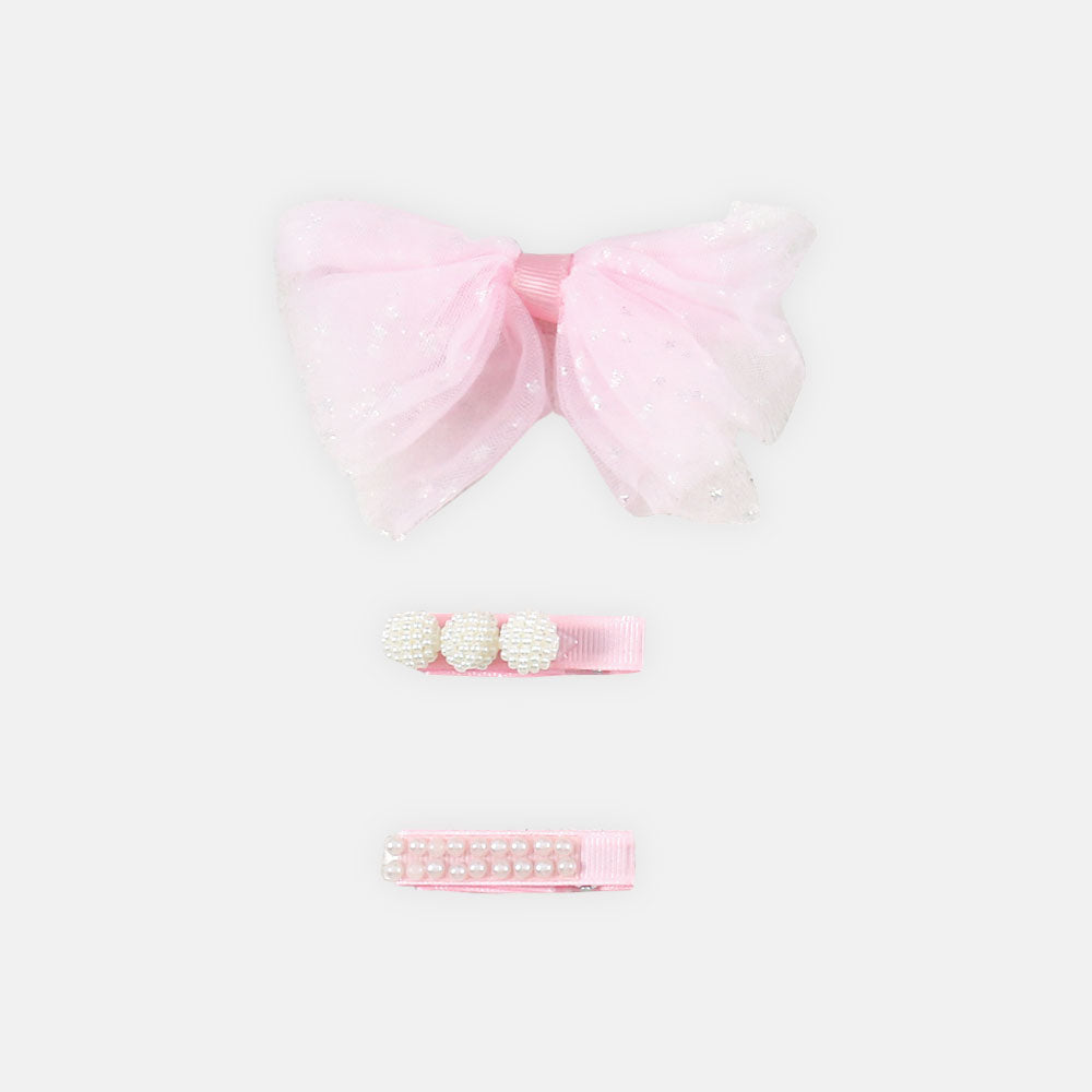 HAIR CLIPS PK-3 PINK BOW SHIMMER