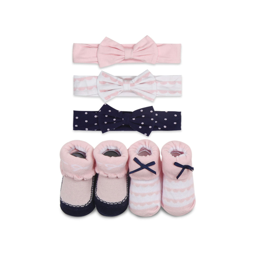 HEAD BAND PK-3 & BOOTIES PK-2 SET PINK CLASSIC