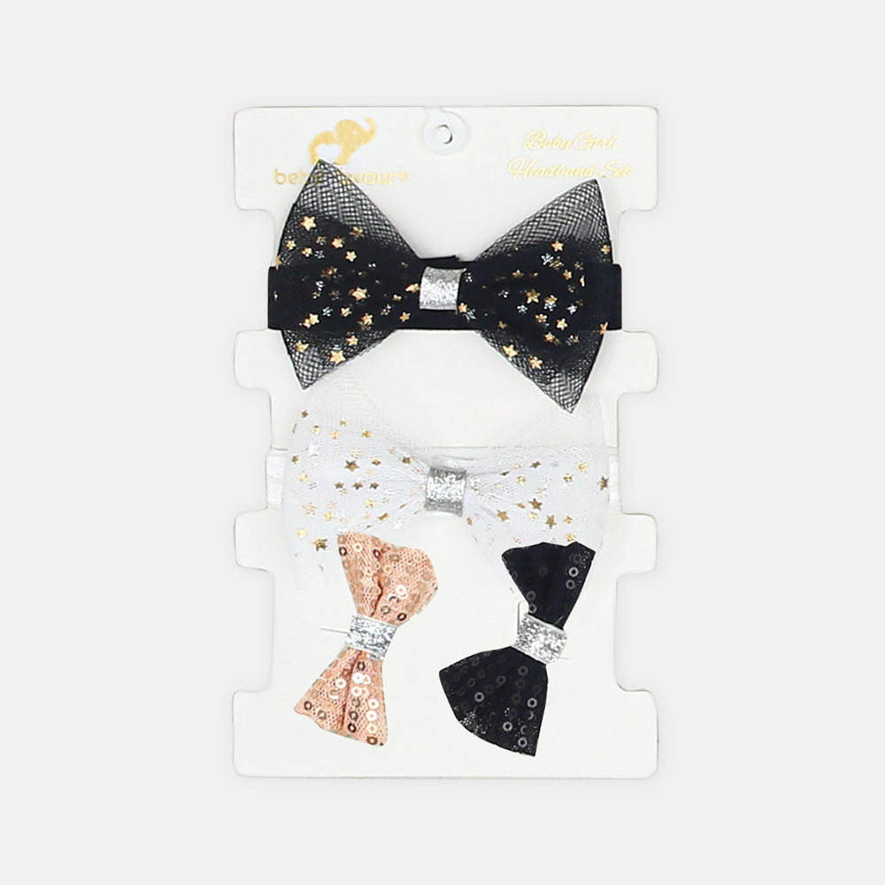 HEAD BANDS PK-2 & 2 CLIPS PASTEL FLOWER AND BOW