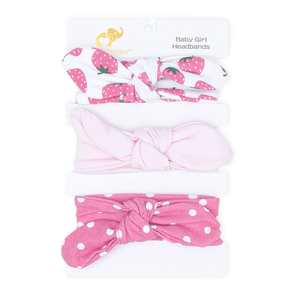 HEAD BANDS PK-3 MULTICOLOR STRAWBERRY DOTTED BOW